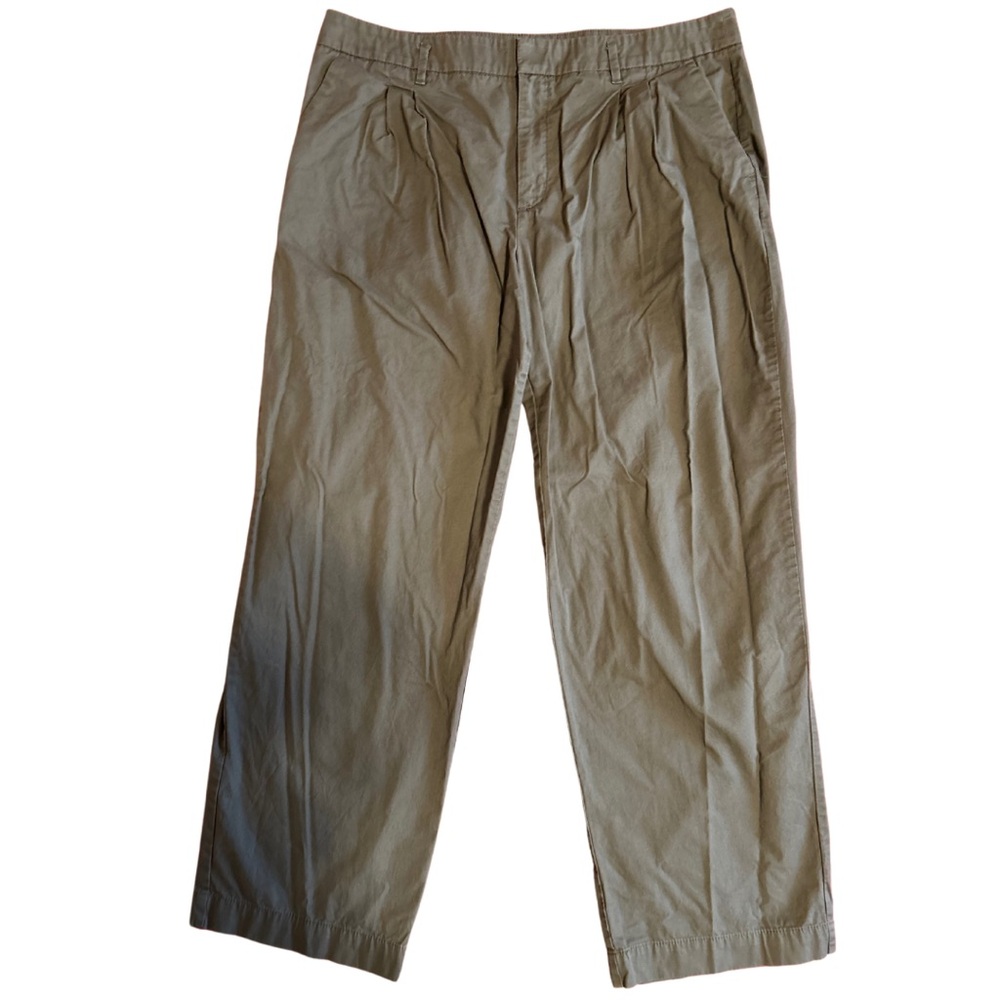 Olive Green Wide-Leg Pleated Pants